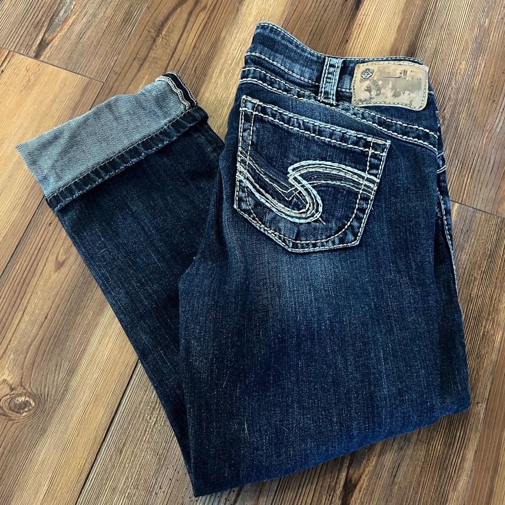 Silver Tuesday 16 1/2 Dark Blue Denim Jeans with Embroidered Pocket Size 30